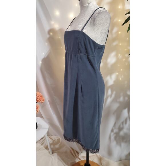 Vtg Rampage 90s Y2K Faux Suede Fringe Mesh Cutout Dress Junior Size 11 Blue Boho - Picture 4 of 13